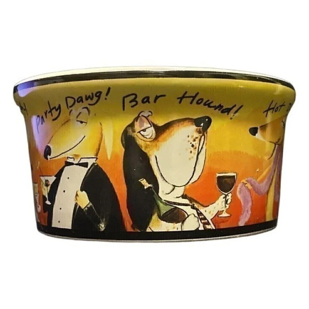 Tracy Flickinger Dog Food Bowl PARTY ANIMALS! CHEERS! Certif Int'l PARTY POOCH!